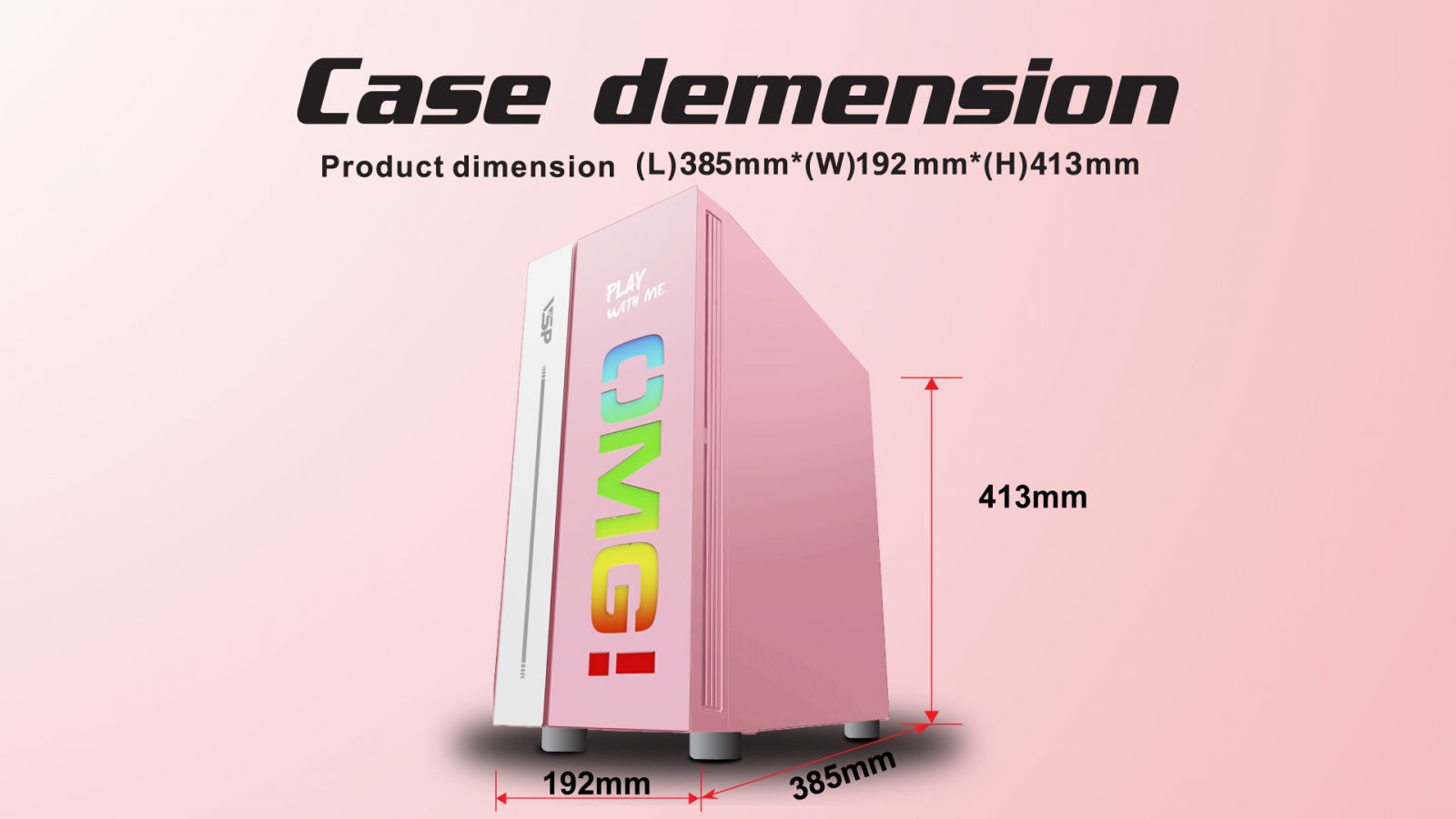 Case VSP LED Gaming OMG-II ATX - Pink